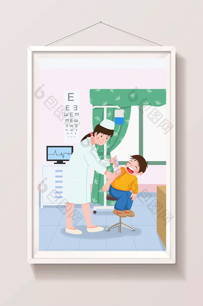 社会民生医疗健康护士打针卡通插画