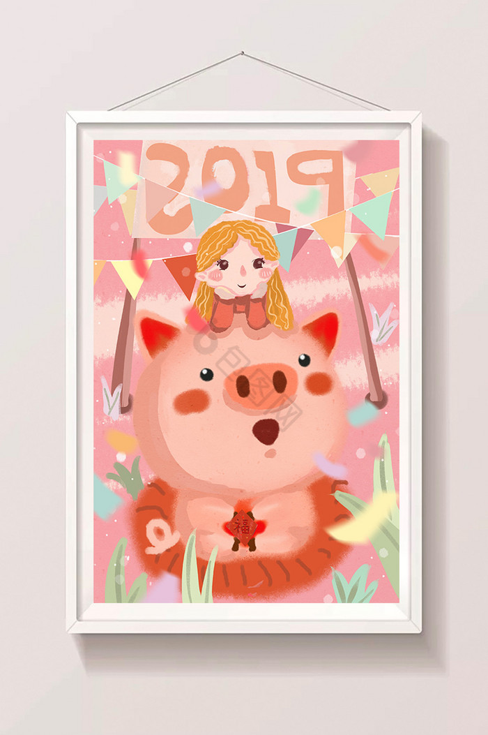 2019猪年新年新春过年过新年插画图片