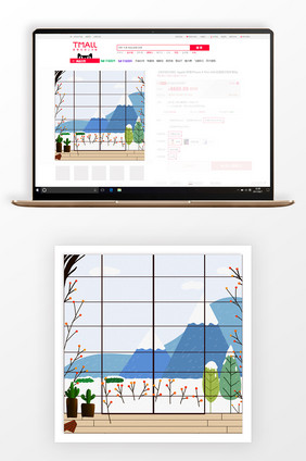 手绘小清新窗外雪景主图背景