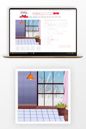 手绘冬季窗外雪景主图背景