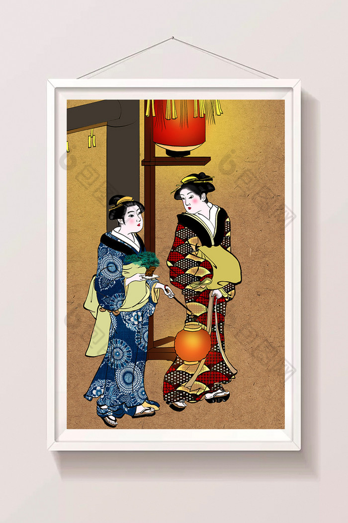 古风浮世绘提灯笼美女图美服图片