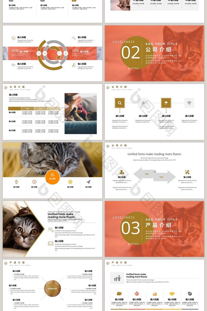 橘色清新萌宠通用类商务汇报PPT模板