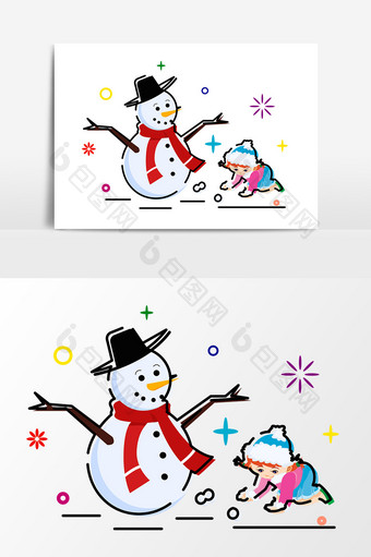 手绘堆雪人元素设计图片