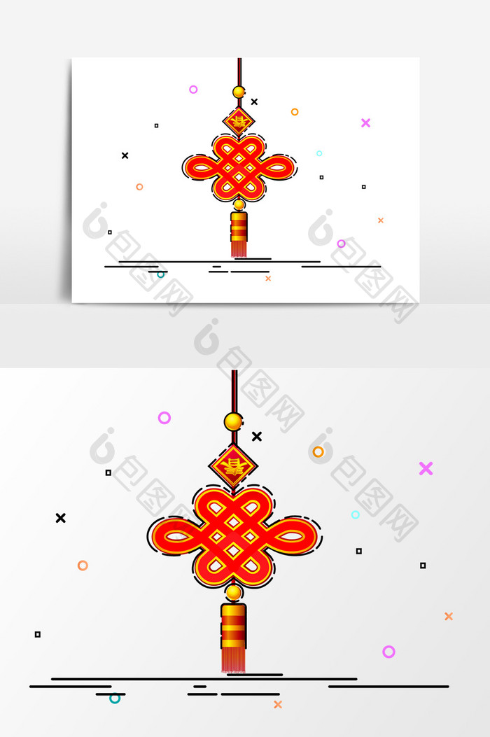 红色中国结元素设计卡通
