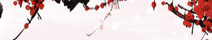 中国风水墨手绘花鸟红梅报喜电视背景墙