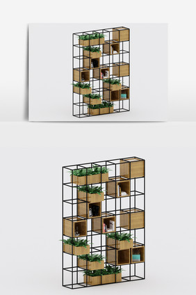 工业风loft盆栽架置物柜架陈设品模型