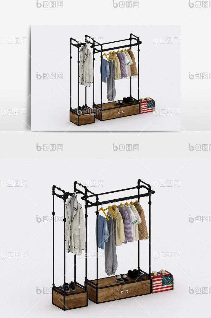 【现代简约风服装店衣架服饰组合3d模型】图片下载-包图网