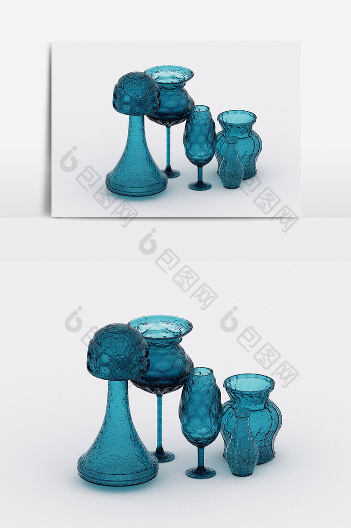 东南亚风琉璃盏海蓝玻璃瓶装饰成列3d模型图片图片