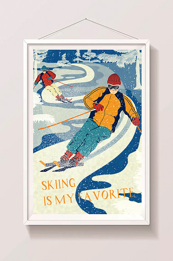 唯美冬天生活方式滑雪插画图片