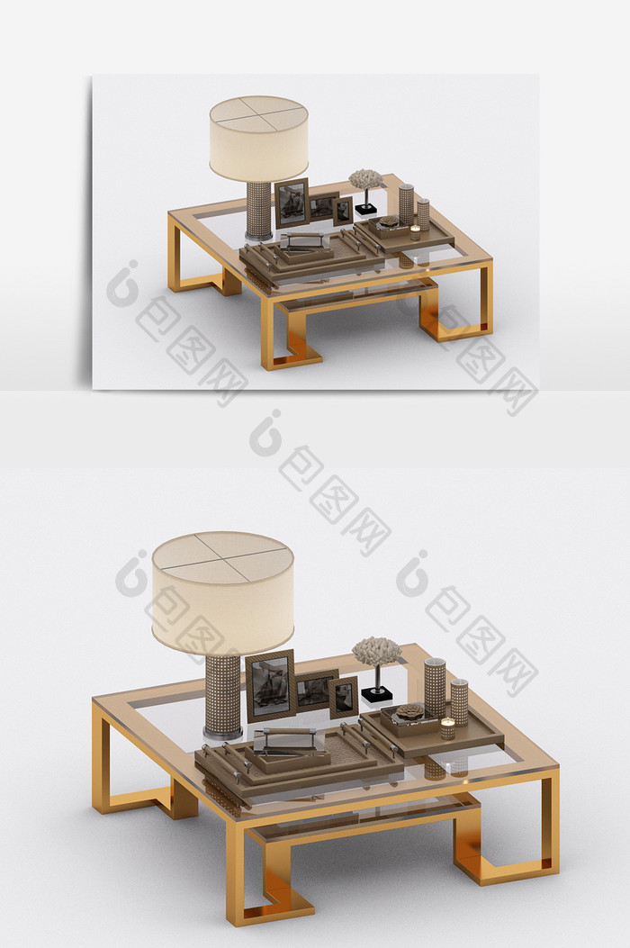 后现代轻奢茶几装饰陈设品组合3d模型