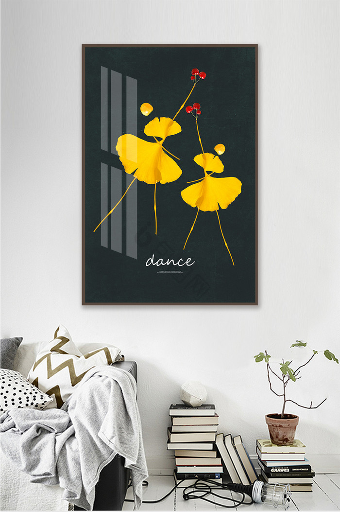 现代简约银杏叶创意双人舞晶瓷装饰画