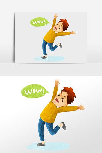 水彩手绘男孩高兴跳起来插画人物图片下载