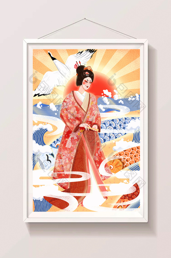 红色和风浮世绘风俗生活方式和服女插画海报 图片下载 包图网