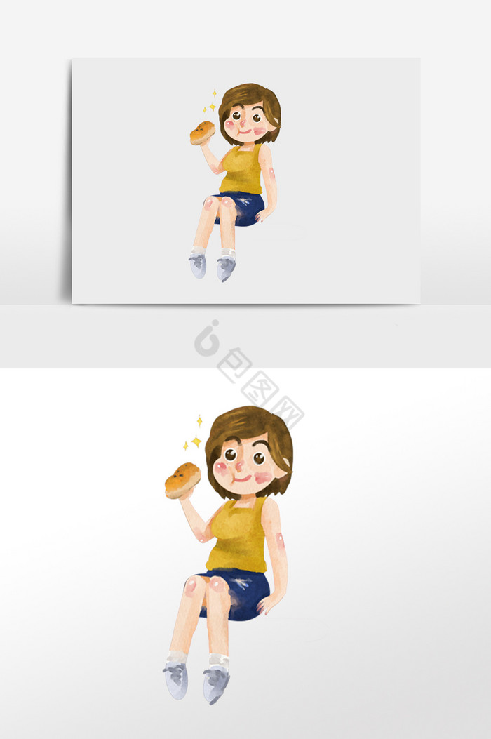 人物坐着吃面包的女孩