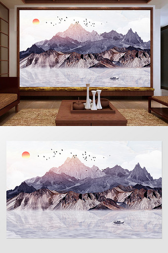 新中式唯美意境风景山水画客厅电视背景墙图片