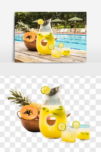 果汁杯子柠檬木瓜组合图片