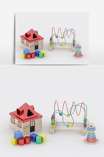 现代儿童玩具积木陈设品组合3d模型图片
