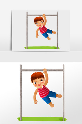 男孩单手拉单杠运动插画人物