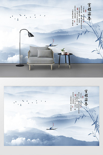 中式水墨画风格背景墙图片
