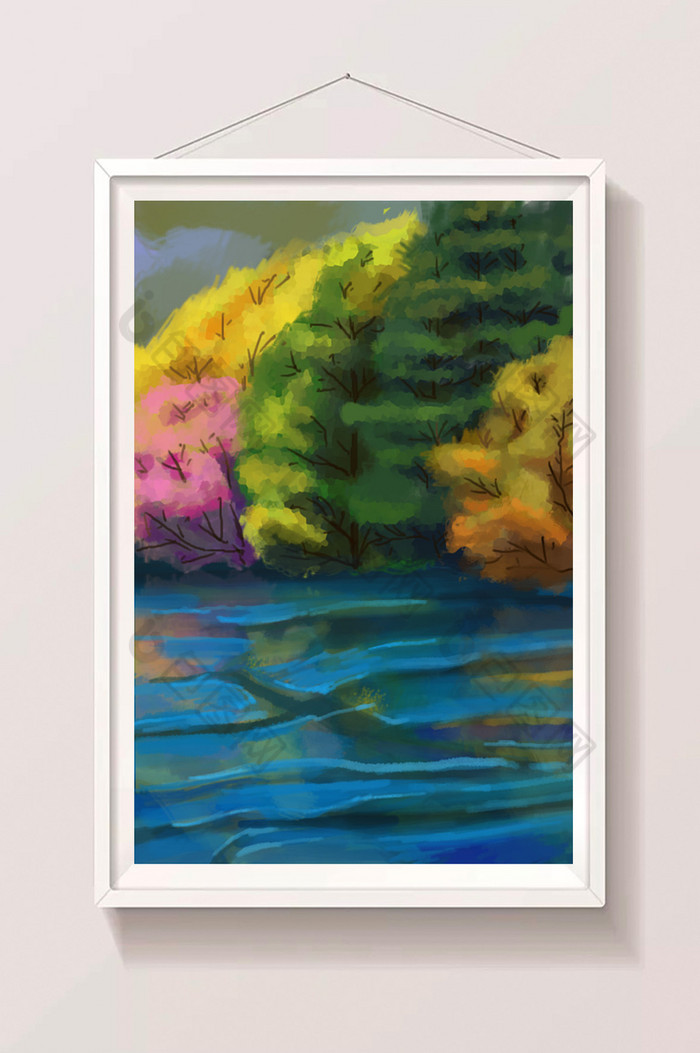 湖面秋天树木图片