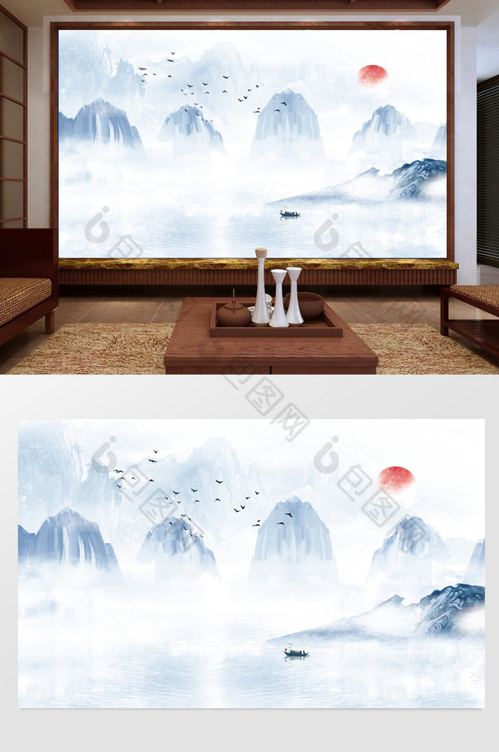 中式国画意境电视背景墙