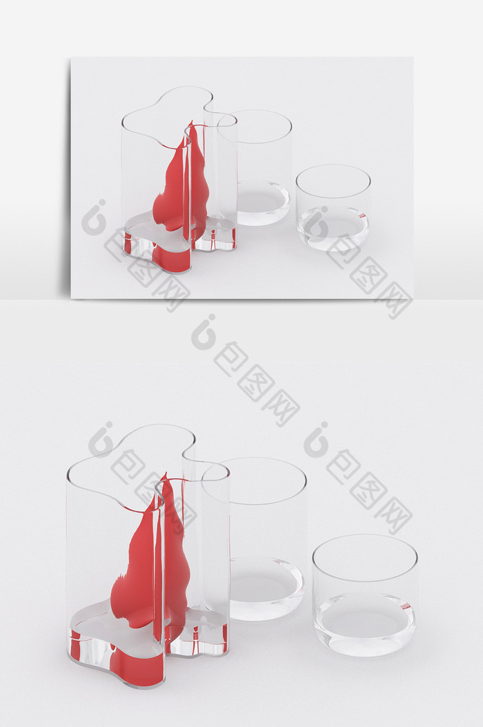 现代简约异形璃杯装饰陈列饰组合3d模型