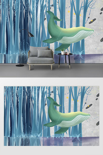 新现代清新小树林海豚背景墙图片