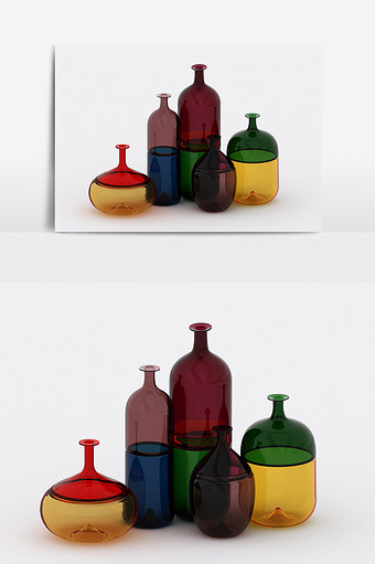 幻彩现代风玻璃瓶装饰品陈列品3d模型图片