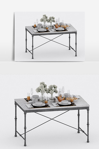 现代简约风餐桌餐具装饰陈设品组合3d模型图片