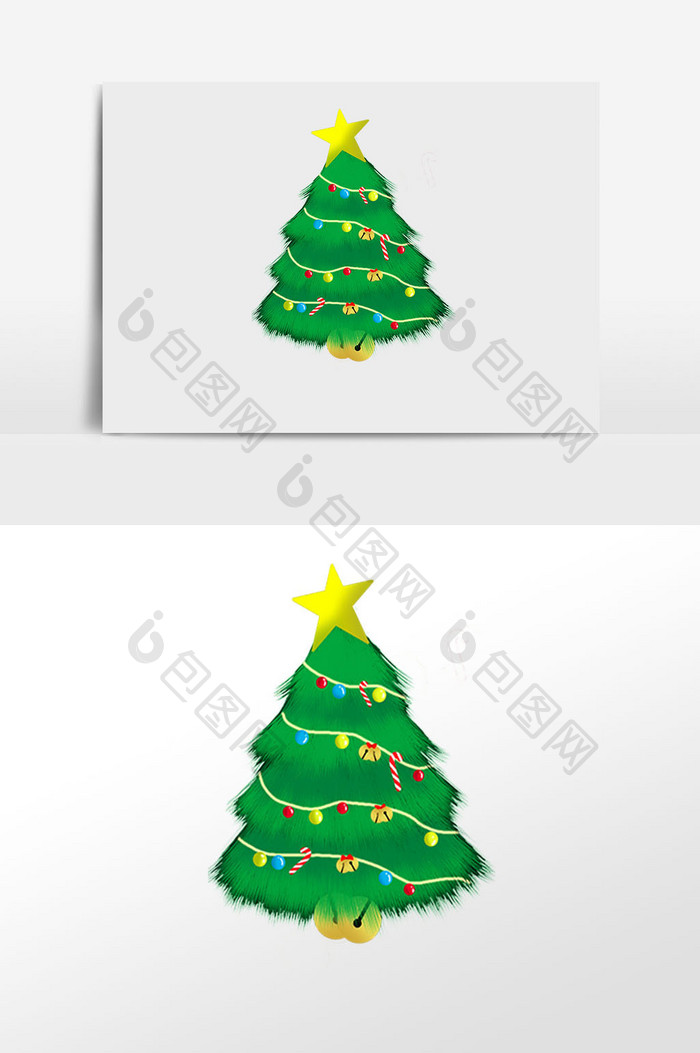 手绘圣诞节铃铛圣诞树插画元素