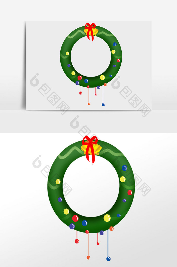 手绘圣诞节绿色装饰环插画元素