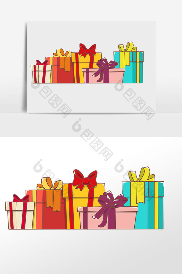 手绘节日礼物彩色包装盒插画元素
