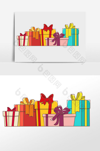 手绘节日礼物彩色包装盒插画元素图片