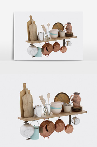 现代简约厨房装饰厨用陈设品组合3d模型图片