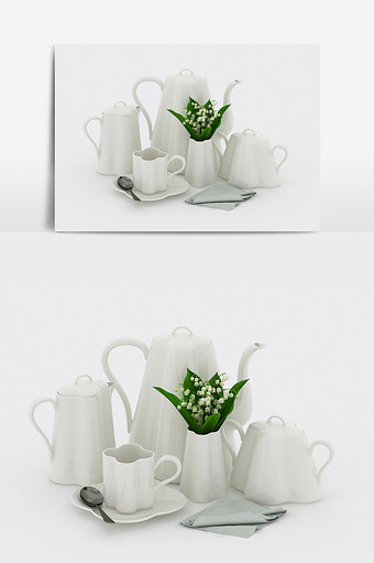 欧式简约风白瓷茶具艺术品陈设品组合模型图片