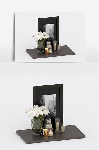 现代简约黑相框装饰品陈设品组合3d模型图片