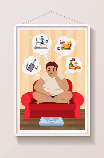 卡通医疗健康预防三高肥胖糖尿病插画图片