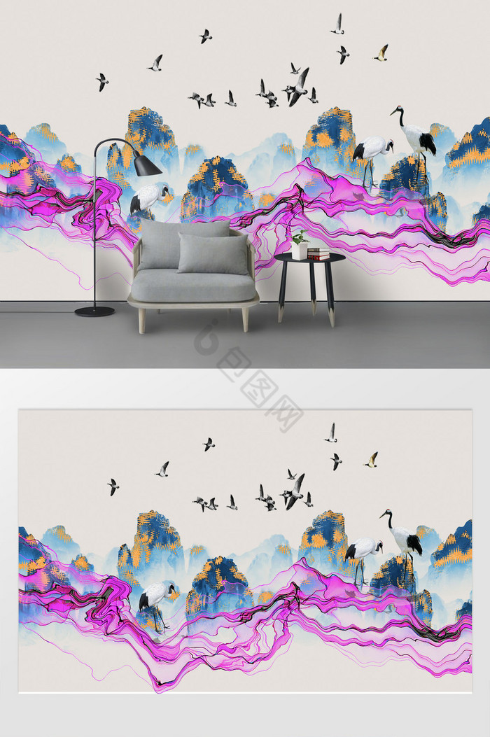 现代山水抽象水墨背景墙图片