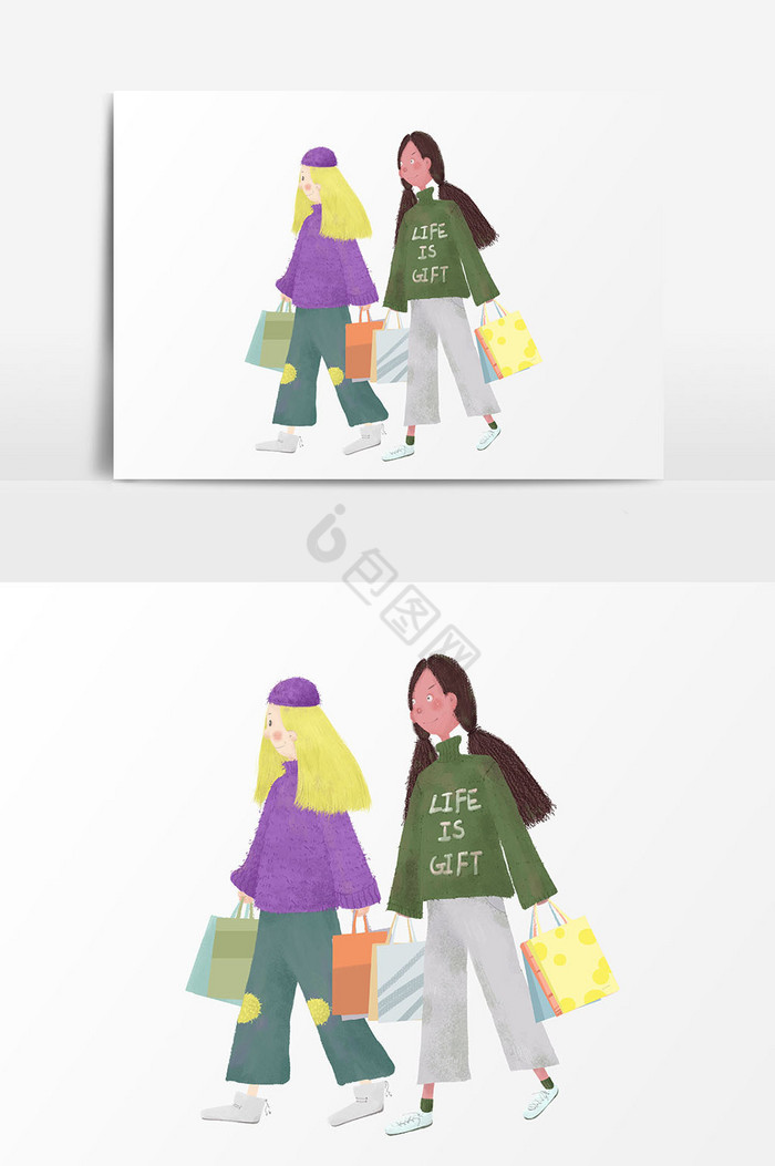 女孩子购物购物袋图片