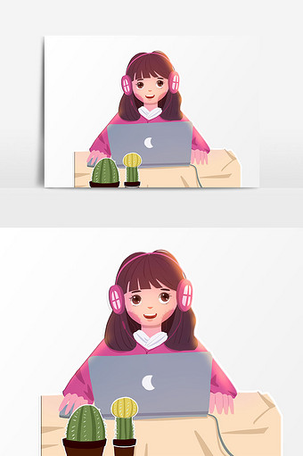 女孩子电脑元素设计图片