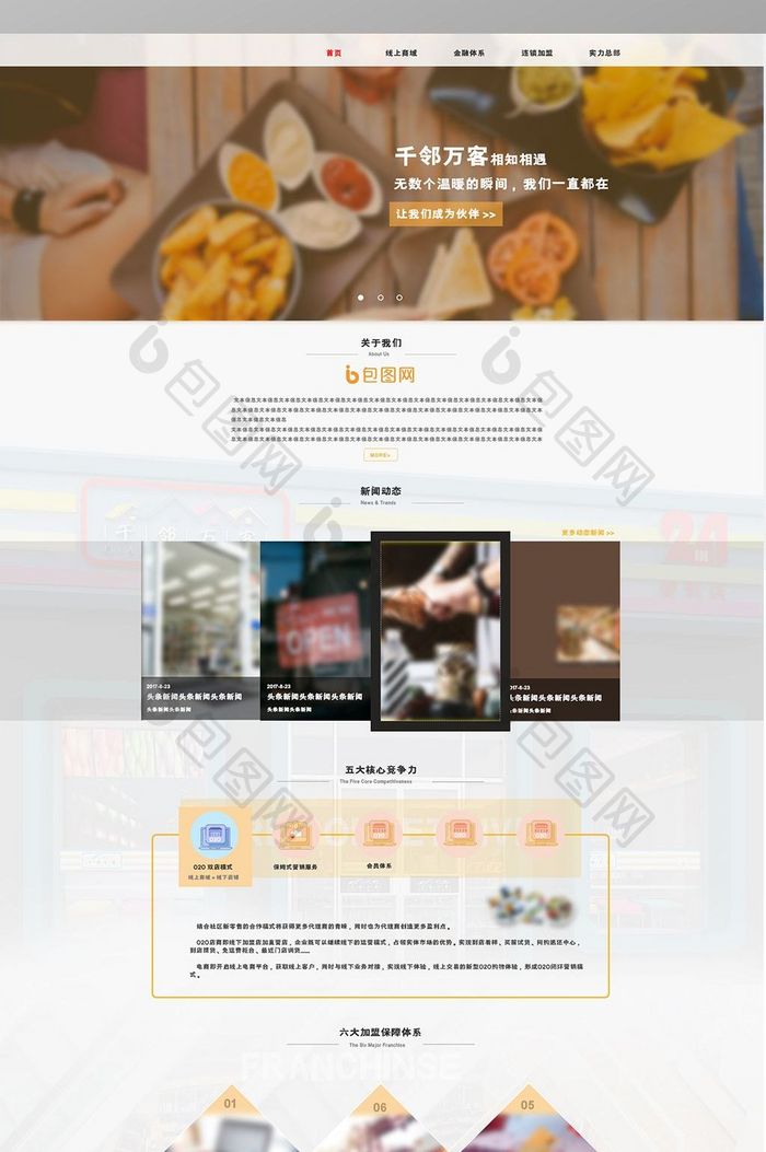 简约大气橙色食品企业官网首页界面