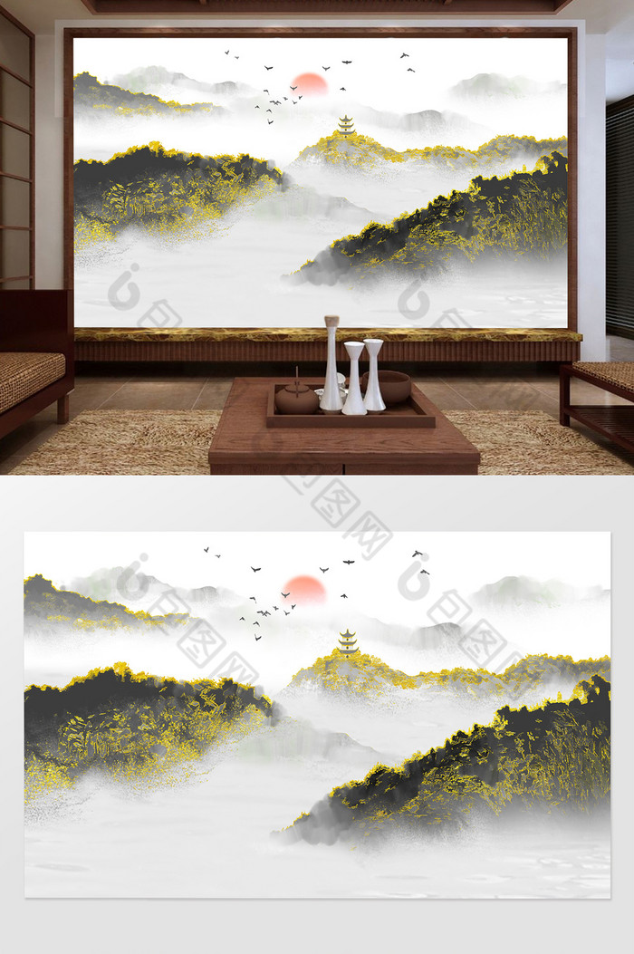 中国意境山水风景背景墙图片图片