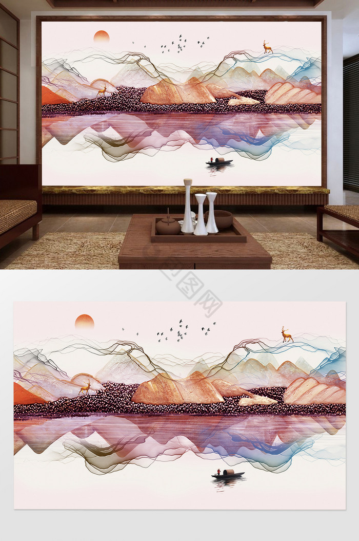 抽象意境山水背景墙图片