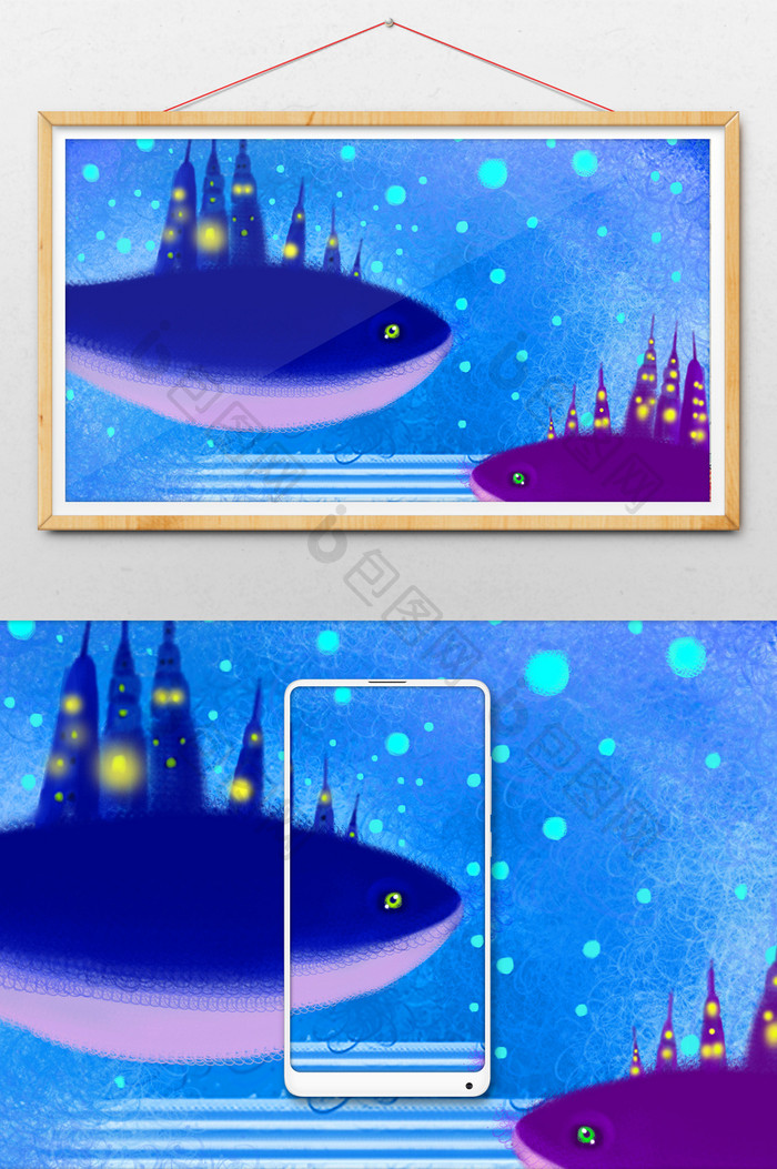 大鱼鲸鱼城堡云朵星空童话线圈画