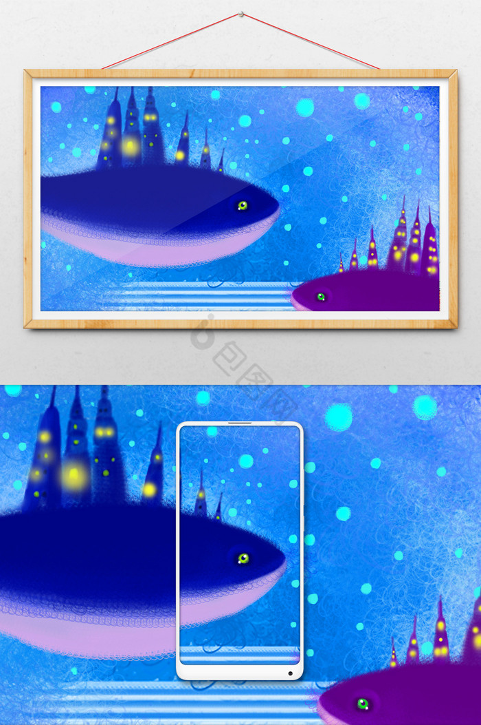大鱼鲸鱼城堡云朵星空童话线圈画图片