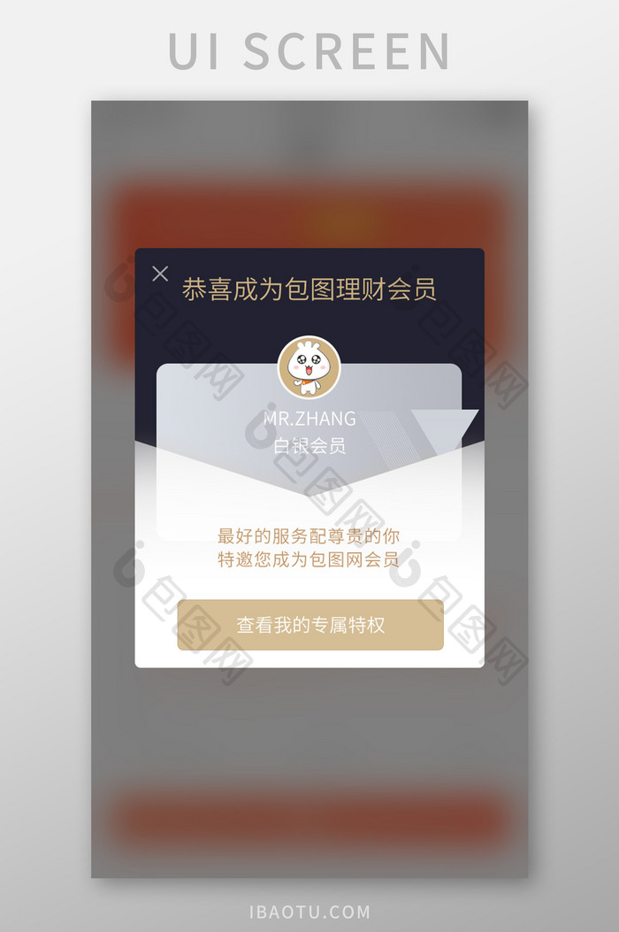 手机APP理财会员专属特权弹窗设计模板