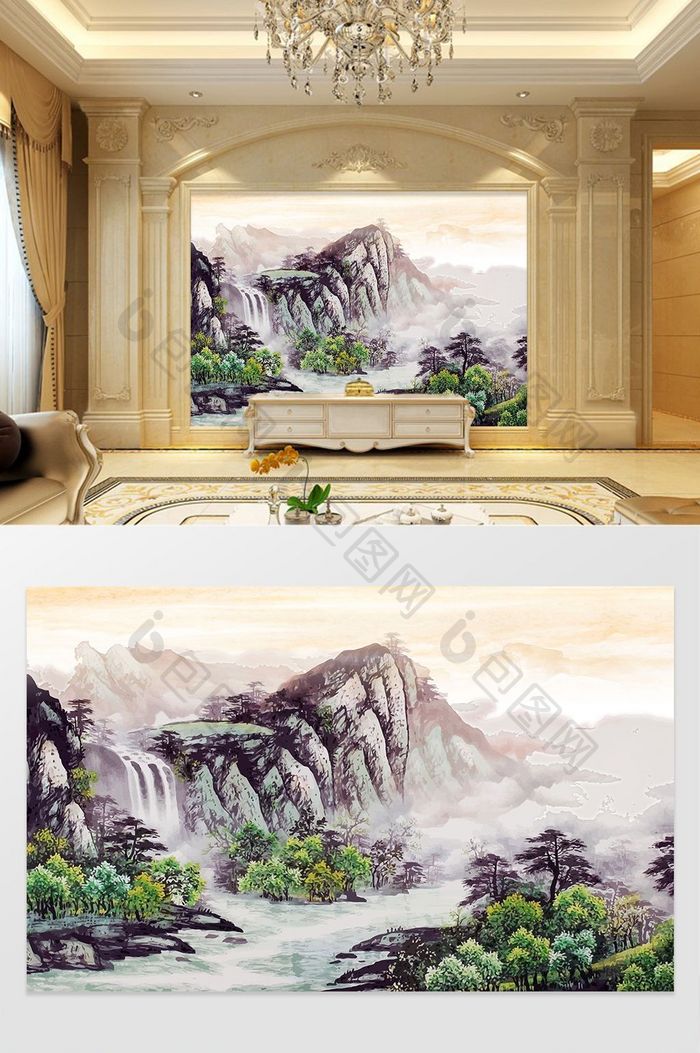 抽象新中式国画山水风景装饰画背景墙