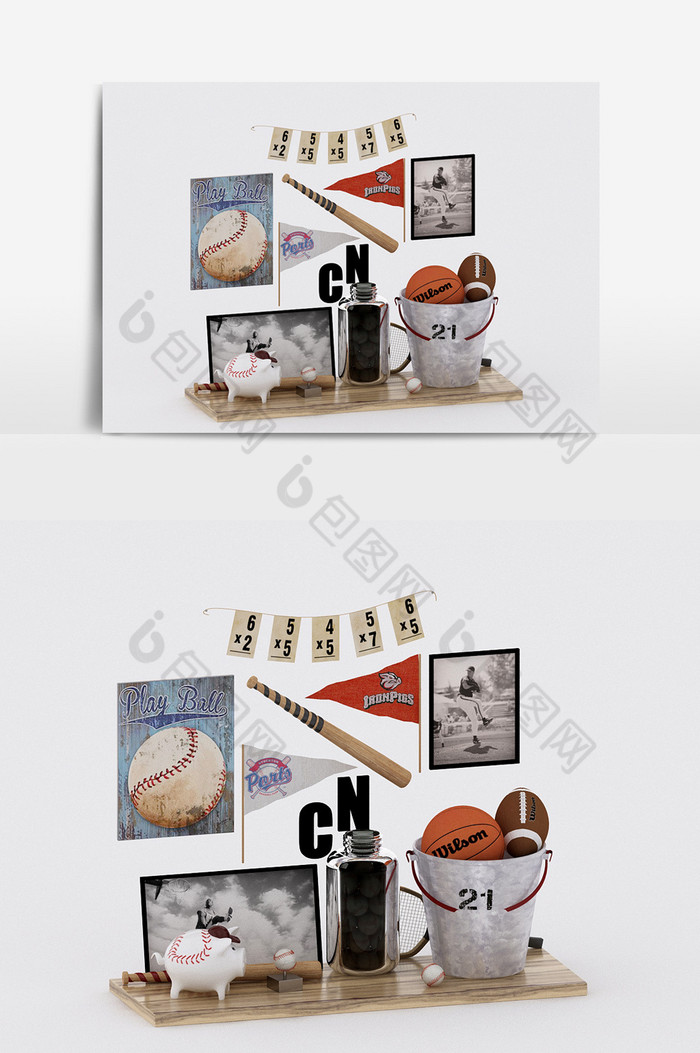 现代体育文化艺术画陈设饰品组合3d模型图片图片