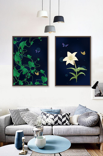 现代简约绿色叶子植物晶瓷抽象北欧装饰画图片