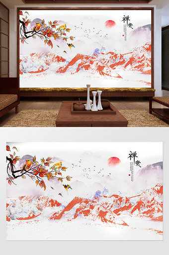 新中式中国风油画背景装饰画图片